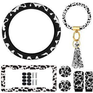 7pc Lux Cow Print Universal Car Decor Accessories